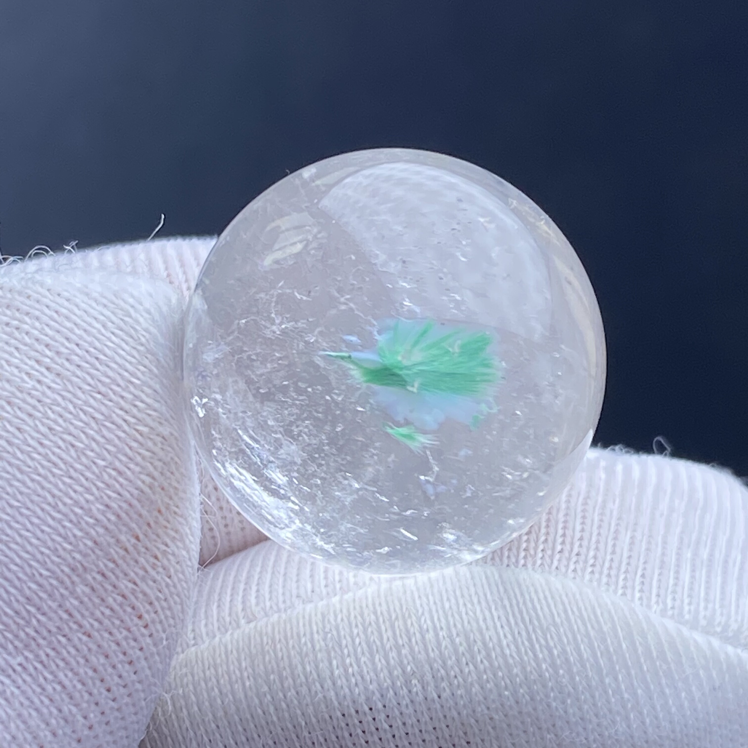 天然水晶包裹体绿色矿石吊坠圆珠DIY水晶单珠饰品项链16.5mm