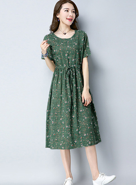 R-223纸样裁剪图女夏季连衣裙中长款宽松短袖棉麻裙子1:1做衣服版