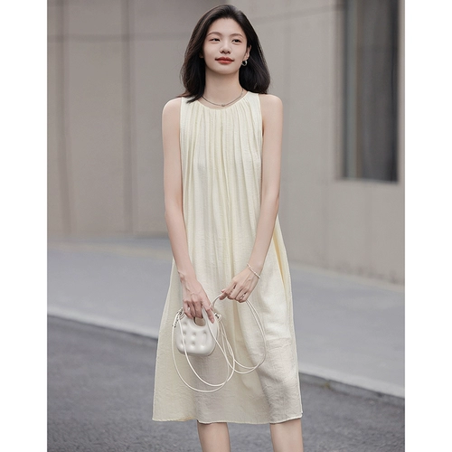 Многоцветное легкое и тонкое летнее платье с рукавами без рукавов для отдыха, длинная юбка, 2023, яркий броский стиль, средней длины