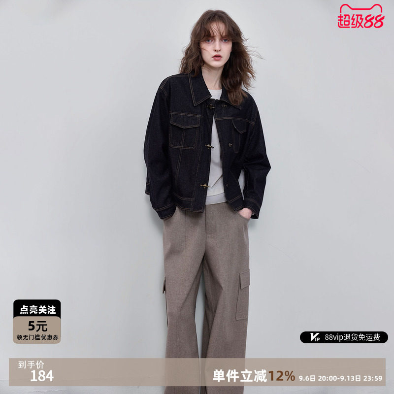 德玛纳复古休闲翻领牛仔外套女图片