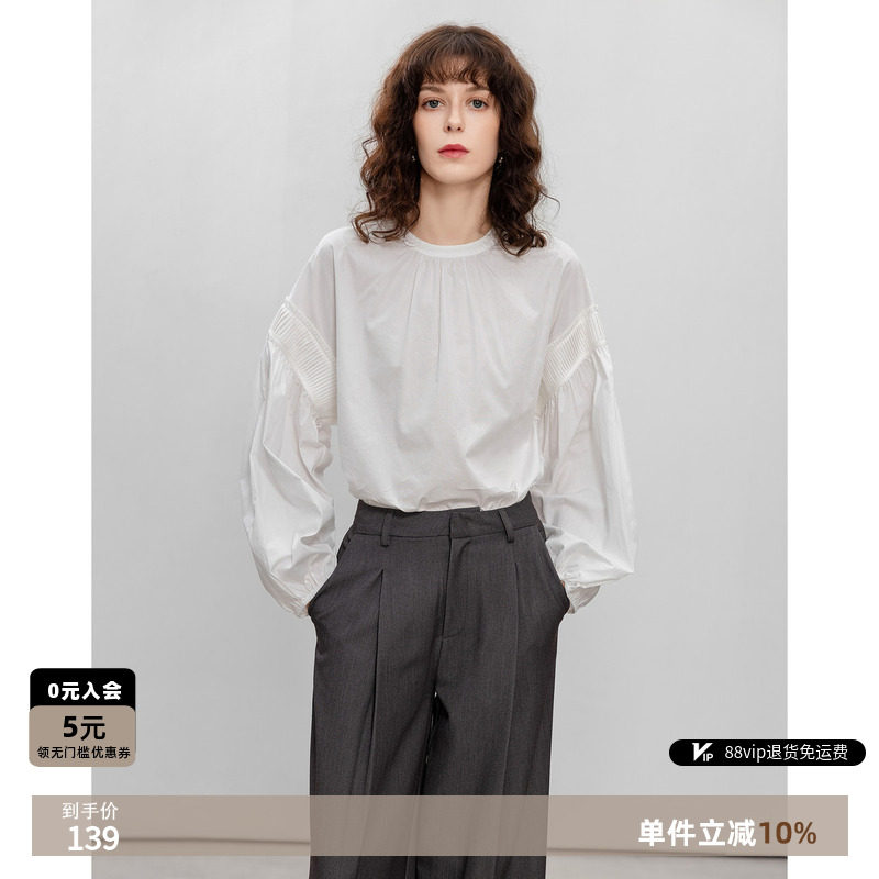 德玛纳100%棉法式衬衫女复古老钱图片