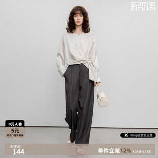 饰小个子宽松直筒裤 德玛纳商务通勤西装 褶节装 女春秋新款 休闲裤