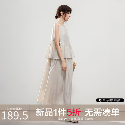 德玛纳亚麻假两件拼接式连衣裙女