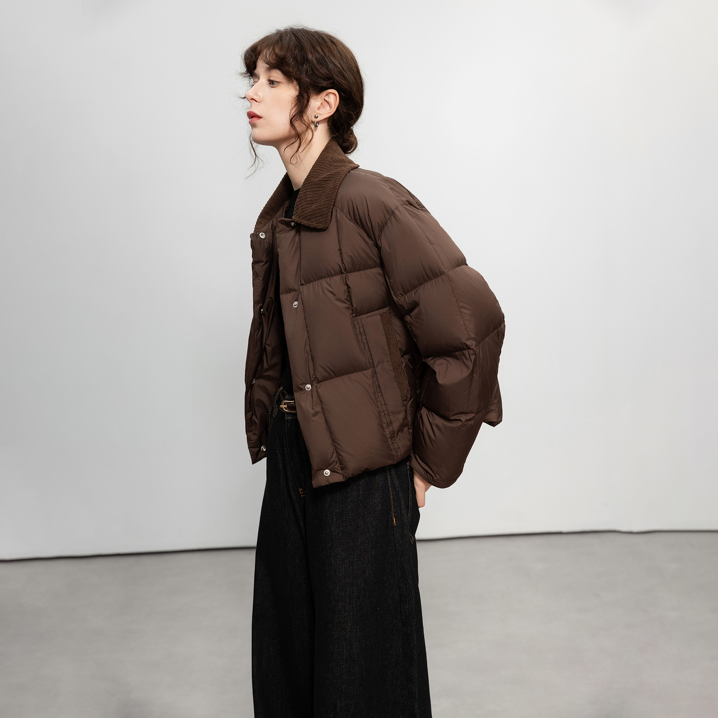 德玛纳90鸭绒拼接翻领羽绒服