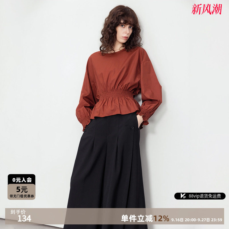 德玛纳复古风气质圆领衬衫女图片