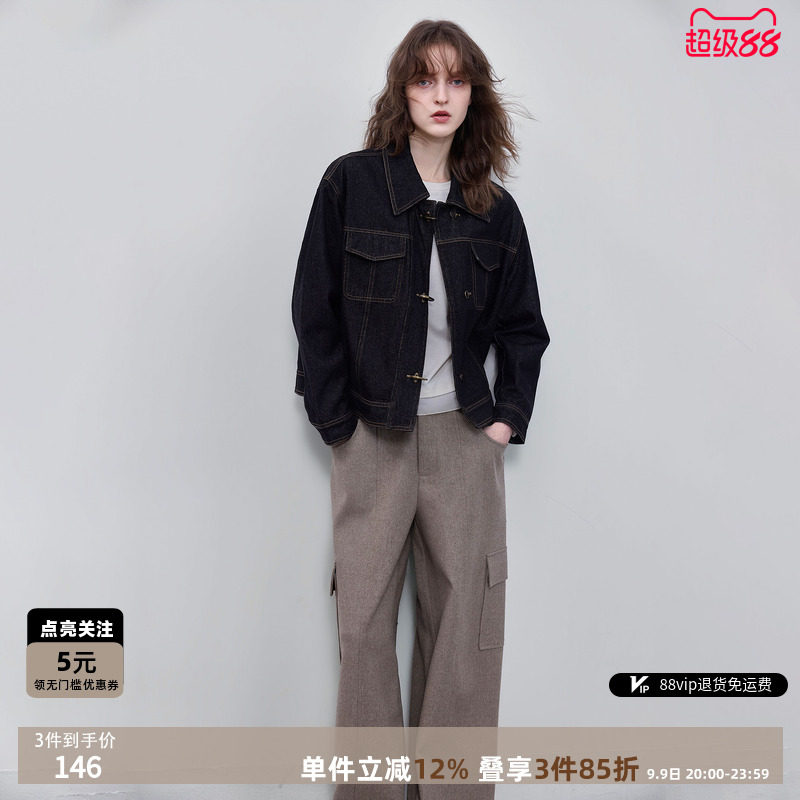 德玛纳复古休闲翻领牛仔外套女图片