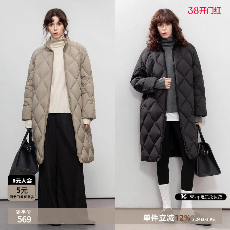 【蜜蜂欢乐社】德玛纳90鸭绒中长款立领大码羽绒服女25冬季外套