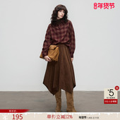 纹翻领衬衫 女25冬季 新款 德玛纳复古风格 宽松休闲舒适长袖 衬衣上衣