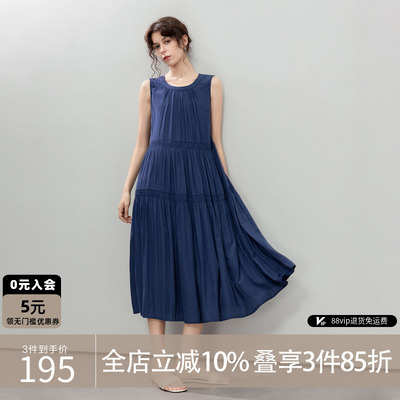 德玛纳法式设计感司马克蛋糕裙女25夏季新款无袖系带中长款连衣裙