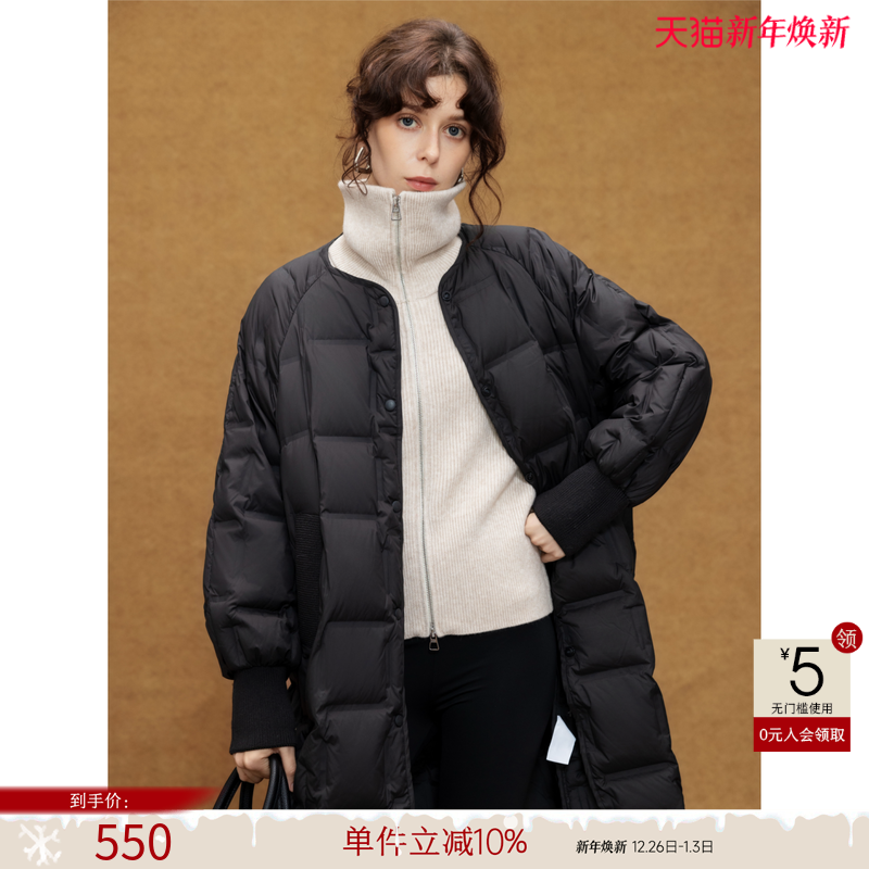 德玛纳轻量感90鸭绒压胶羽绒服女25冬季新款中长款面包服保暖外套