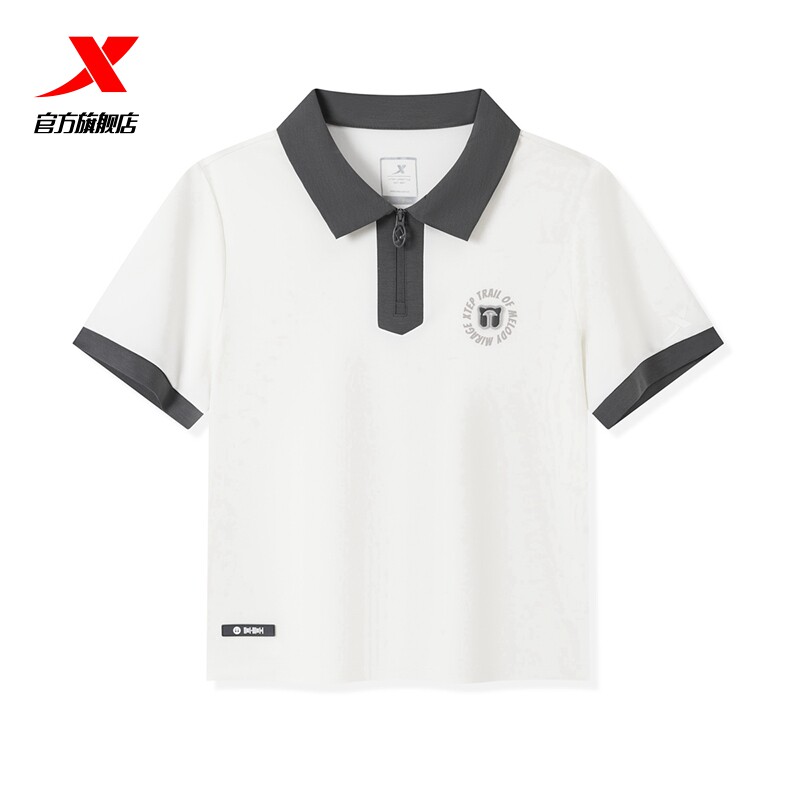 特步翻领短袖透气女士正品夏季新品女短T袖韩版短款青少年POLO衫