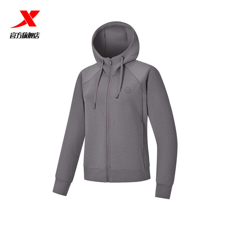 特步外套女2026年春季新款卫衣连帽上衣女士长袖开衫974128940002