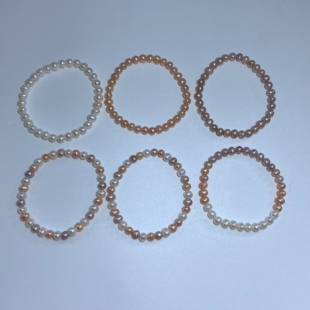 5-6天然白色近圆无核淡水珍珠弹力绳手链粉色紫色松紧款女款手饰