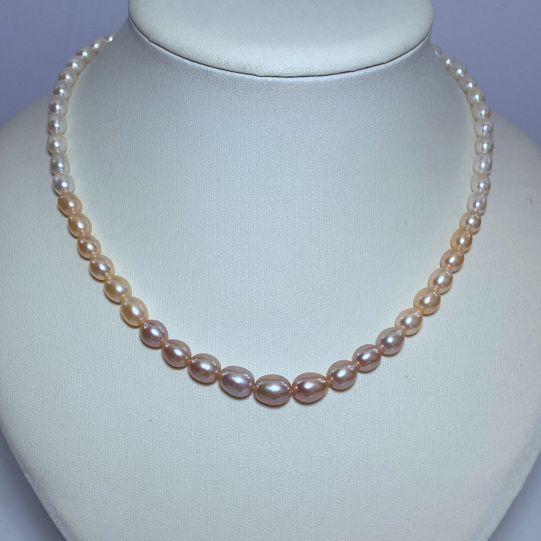 5-9mm天然白色米形淡水珍珠项链粉紫色粉色塔链渐变色S925银扣