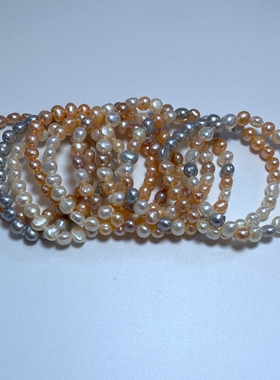 6-7mm天然白色异形淡水珍珠弹力绳手链紫色不规则巴洛克松紧款手