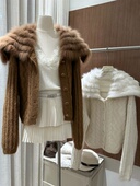2025新款 显瘦 皮草外套女年轻时尚 韩版 海军领狐狸毛针织开衫