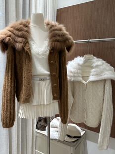 皮草外套女年轻时尚 海军领狐狸毛针织开衫 显瘦 韩版 2025新款