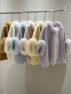 双面呢大衣 斗篷外套名媛短款 2025新款 昭和狐狸100羊毛狐狸毛中袖