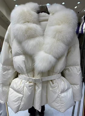 Atu studio超大狐狸毛领2024冬羽绒服女系收腰真毛领高端皮草外套