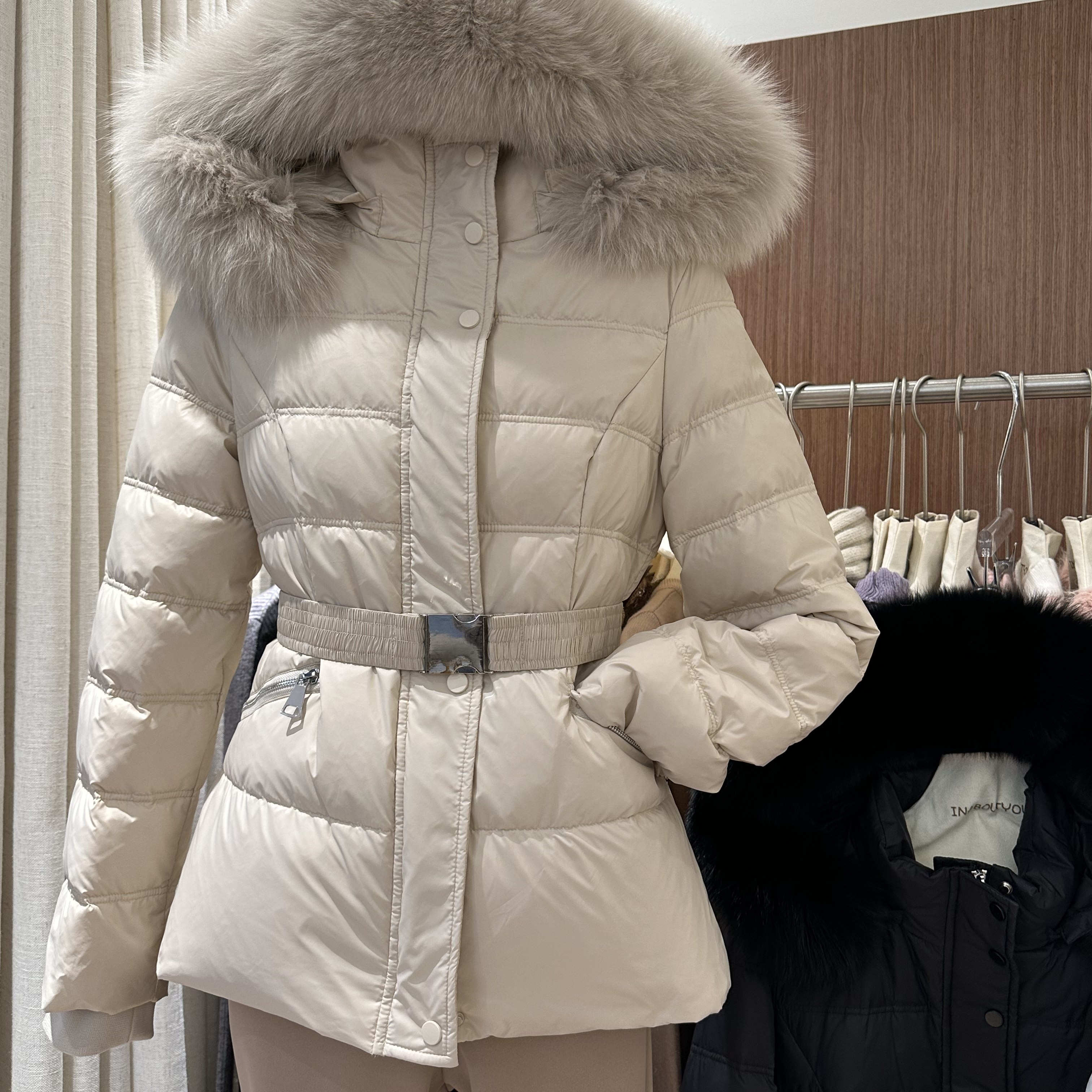 2025韩国90白鸭绒加厚羽绒服冬季新款真狐狸毛连帽收腰显瘦中长款