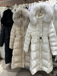保暖长款 狐狸毛领收腰连帽羽绒服女冬季 鹅绒服厚外套 韩版 2025新款