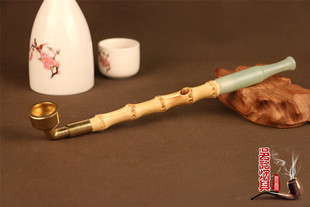 吴记传统手工定制罗汉竹杆玉石烟嘴黄铜锅旱烟袋旱烟斗
