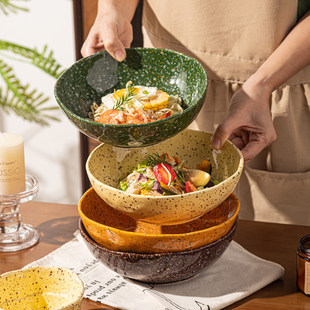 泼墨沙拉碗陶瓷碗面碗家用菜碗轻食大碗餐具高级感小众汤碗泡面碗