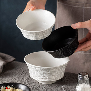 意式轻奢家用高脚防烫饭碗黑白新款斗笠碗5英寸日式甜品碗酸奶碗