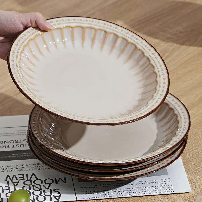 美式复古盘子菜盘家用2026新款碗碟餐具陶瓷高级感漂亮的餐盘深盘,餐饮具,盘,淘宝优惠券,粉丝福利购,淘宝优惠卷