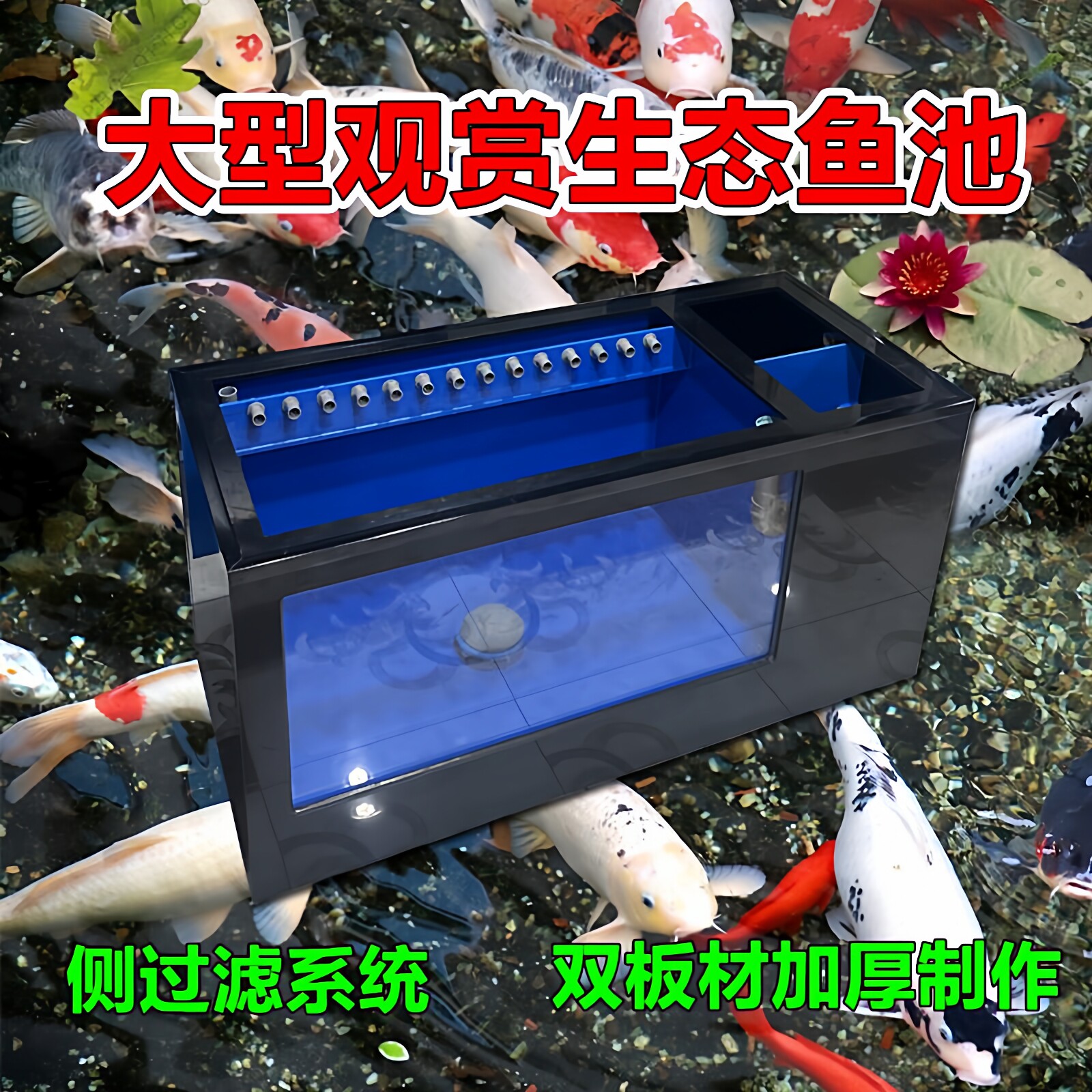 超白玻璃侧过滤鱼缸锦鲤鱼池图片
