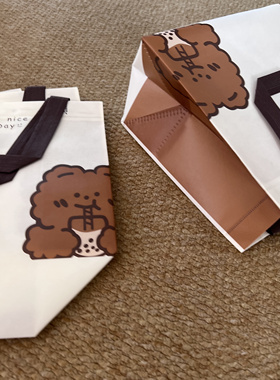 ins风可爱奶茶小熊无纺布手提袋礼品包装袋卡通学生购物袋环保袋