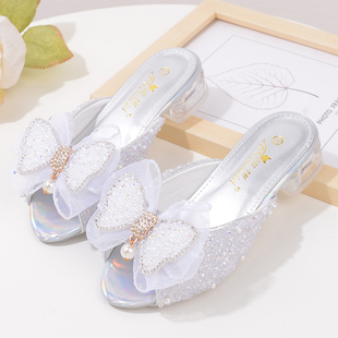 女童凉拖鞋 高跟宝宝软底鞋 高跟儿童公主拖鞋 女孩子水晶鞋 新款 夏季