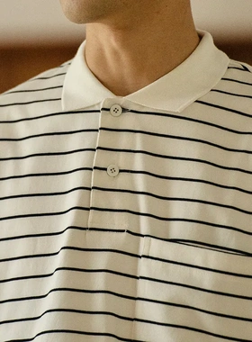 24SS定织320G双纱棉宽松廓形口袋polo衫长袖T恤男女大码cleanfit