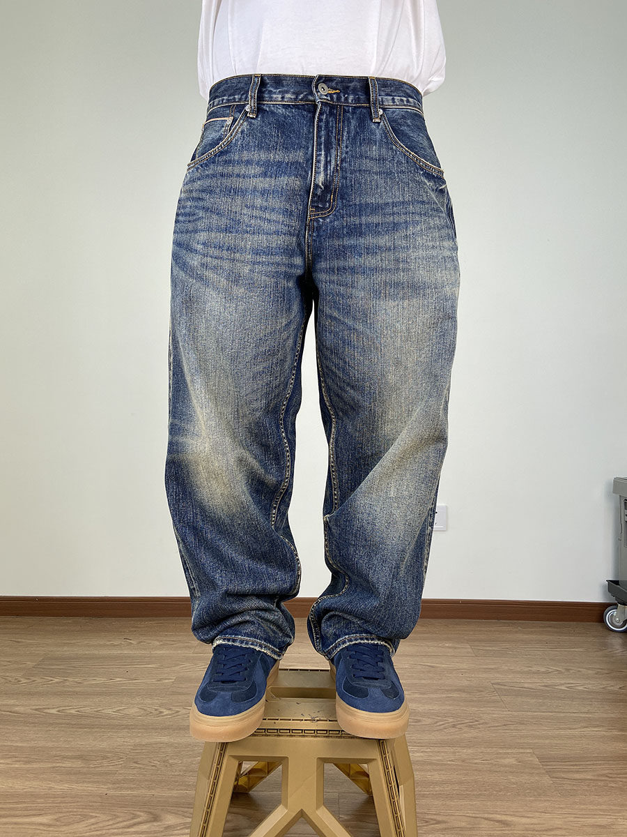 日系重磅14oz赤耳油污泥染牛仔裤