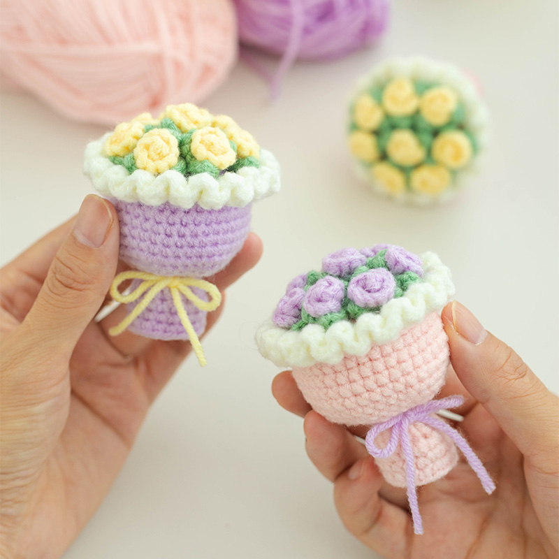 手工diy迷你小花束材料包新手自制礼物送闺蜜小挂件毛线钩织可爱