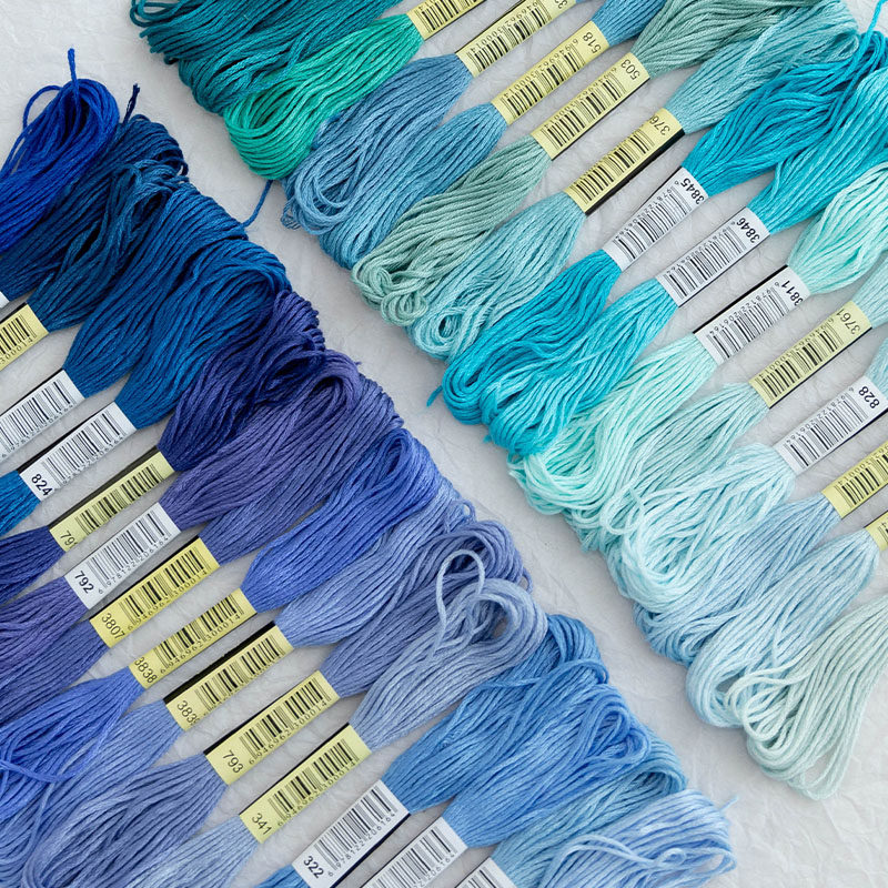 25号线涤棉线8米6股十字绣线马赛克像素板刺绣线蓝色系绣衣服