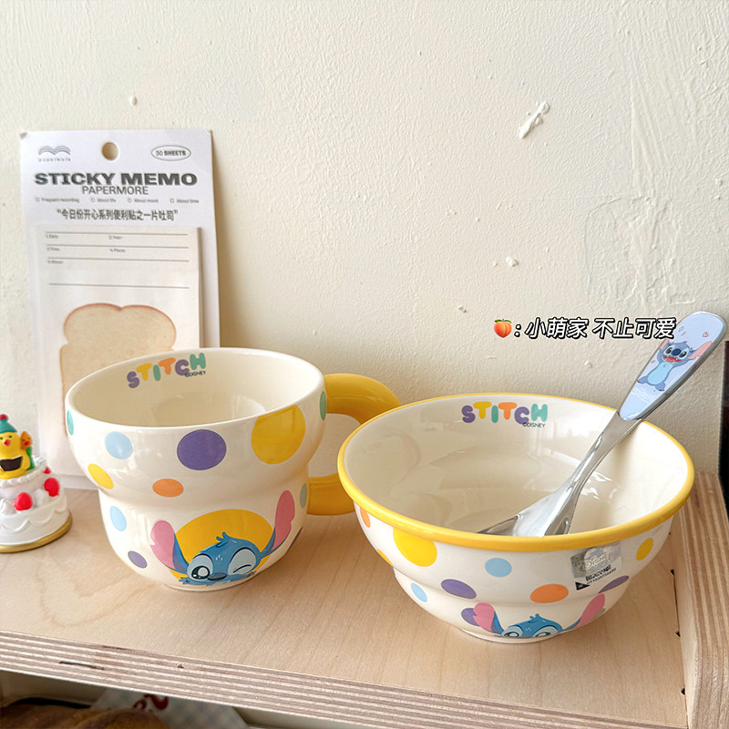 史迪仔陶瓷餐具家用饭碗卡通圆手柄碗高颜值圆盘釉下彩碗碟盘套装,餐饮具,餐具瓷器套装,淘宝优惠券,粉丝福利购,淘宝优惠卷