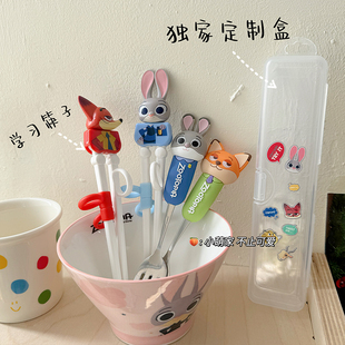 疯狂动物城~朱迪尼克不锈钢叉勺子便携学习筷子餐具套装儿童成人