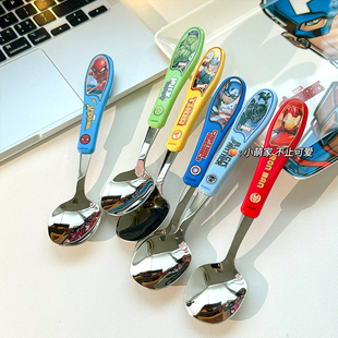 漫威正品 儿童蜘蛛侠勺子叉子304不锈钢勺叉男宝卡通餐具三件套