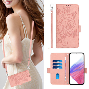 适用三星A12/A23/A42手机壳翻盖式galaxy a56/a17电话壳a26全包防摔a70s皮套5g外壳a51软硅胶女m34斜跨长挂绳