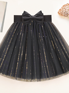 亮片网纱蓬蓬半身裙秋季星空亮闪黑色蕾丝小个子高级蛋糕纱裙短裙