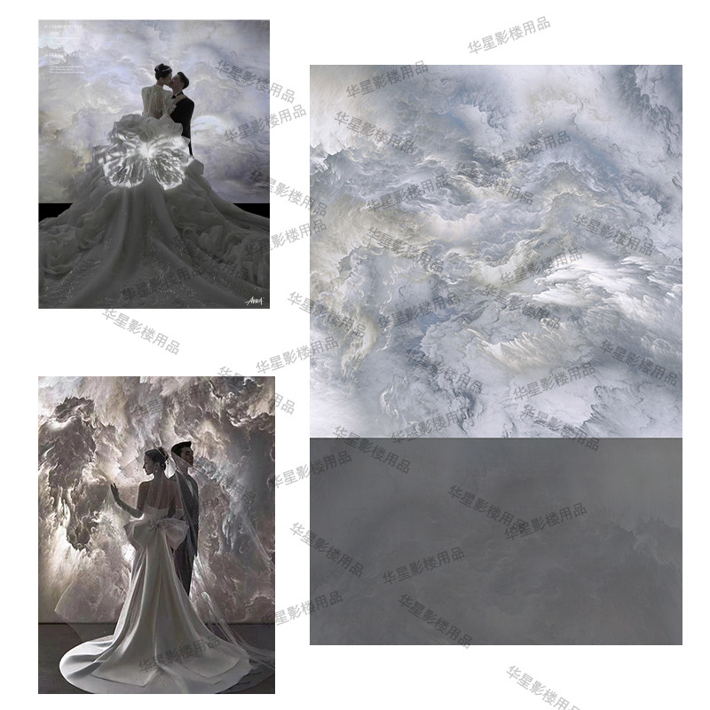 梦幻云彩油画肌理婚纱拍照背景布薇拉婚纱写真敦煌飞天祥云摄影