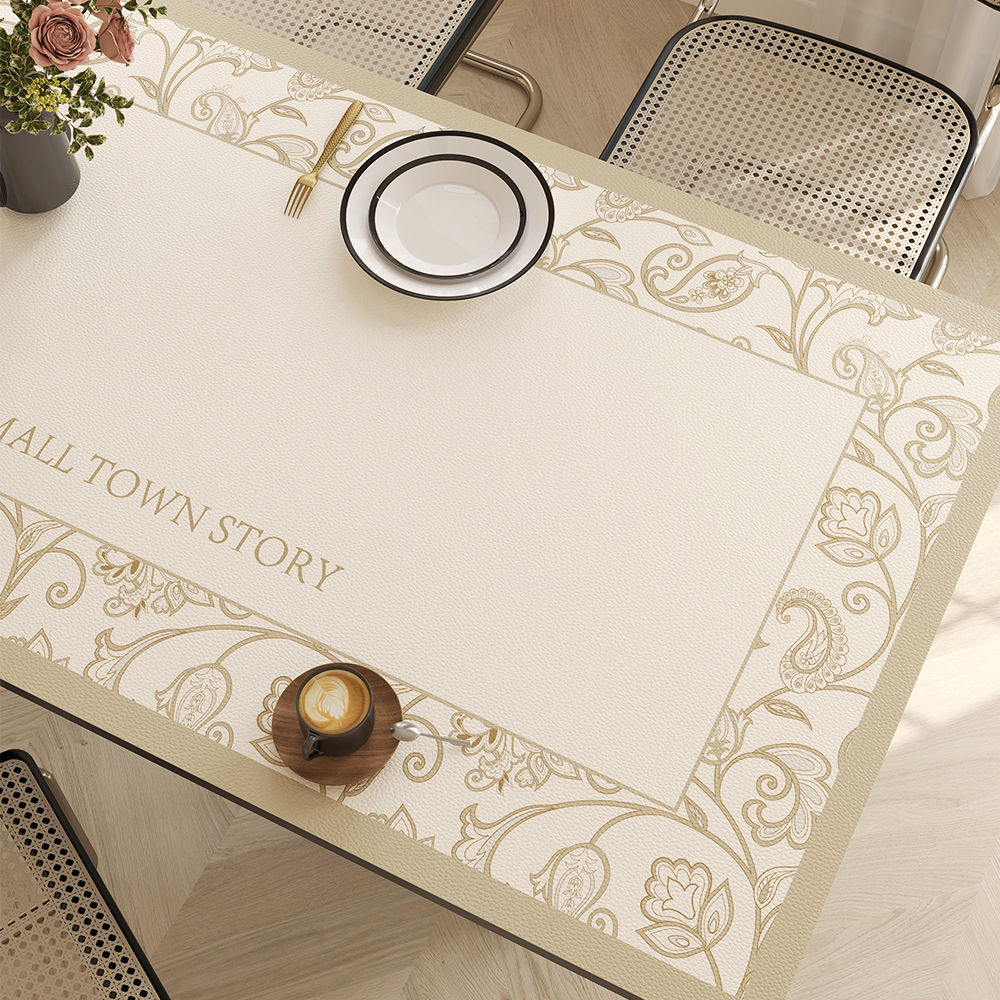 轻奢法式复古高级感餐桌垫可裁剪防水防油免洗桌布桌垫皮革保护垫