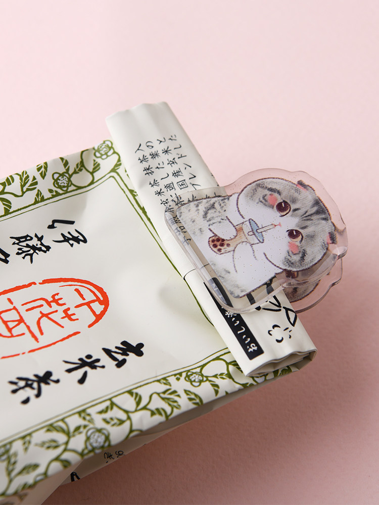 빙글야옹 시리즈 롱테일 클립 소형 클립 파일 수납 정리 스낵 씰 귀여운 아이스캔디 고양이 상큼