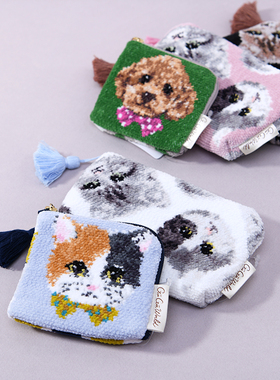 日本进口KAWABE GUGU WORLD猫咪小狗零钱包化妆包钥匙卡片可爱L型