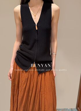 新品设计师品牌本言2026早秋新款百搭针织马甲背心拉链上衣女