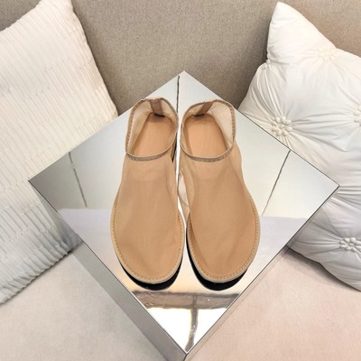 欧美法式row风小众极简透气镂空裸感肤色网纱透气平底单鞋奶奶鞋