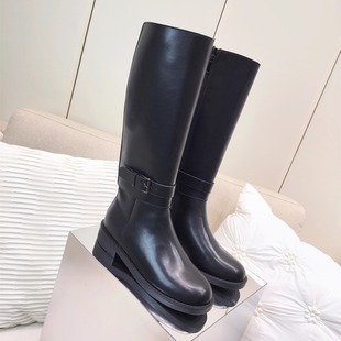 欧美ANN暗黑风牛皮方扣矮跟两穿可拆卸高筒长筒机车靴长靴骑士靴