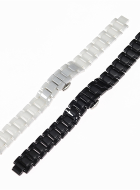 陶瓷表带适用唐可 娜儿D KNY手表表链凸头黑色白色14x8mm腕带配件