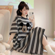 条纹睡裙女夏季 200斤卡通米奇睡衣休闲可外穿孕妇连衣裙 纯棉大码